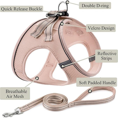 Dog Harness with Leash Set, No Pull Adjustable Reflective Step-in Puppy Pet Vest Harnesses for Small Medium Large Dogs and Cats,Light Pink XS