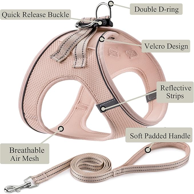 Dog Harness with Leash Set, No Pull Adjustable Reflective Step-in Puppy Pet Vest Harnesses for Small Medium Large Dogs and Cats,Light Pink XL