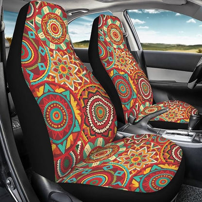 Dreaweet Boho Seat Covers for Cars Vintage Mandala Floral Pattern Car Front Seat Cover Washable Universal 2 Piece Bucket Seat Covers for Carseat Protection