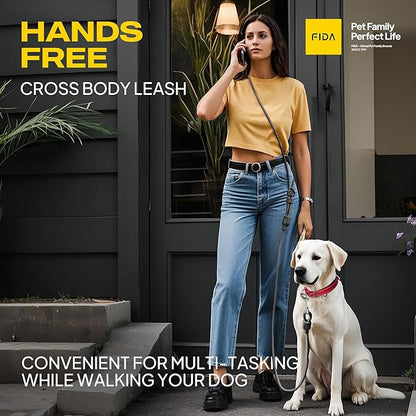 Fida Hands Free Dog Leash for Large Dogs Heavy Duty, Adjustable Crossbody/Waist Leash for Small/Medium/Large Dogs, Waterproof Hands-Free Dog Leashes for Running, Walking & Training(L, Black)