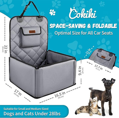 Dog Car Seats for Small Dogs,Detachable Foldable Dog Booster Under 28lbs, Pet Cat Car Seat Travel Bed with Adjustable Straps and Storage Pockets (Grey)