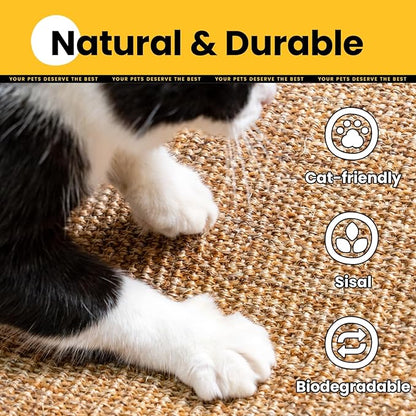 Cat Scratcher Mat,Natural Sisal Cat Scratch Pad with Hook&Loop Tape,Horizontal Floor Kitten Scratching Pads Rug for Indoor,Pet Furniture Protector for Couch&Carpets&Sofas, Large, Brown