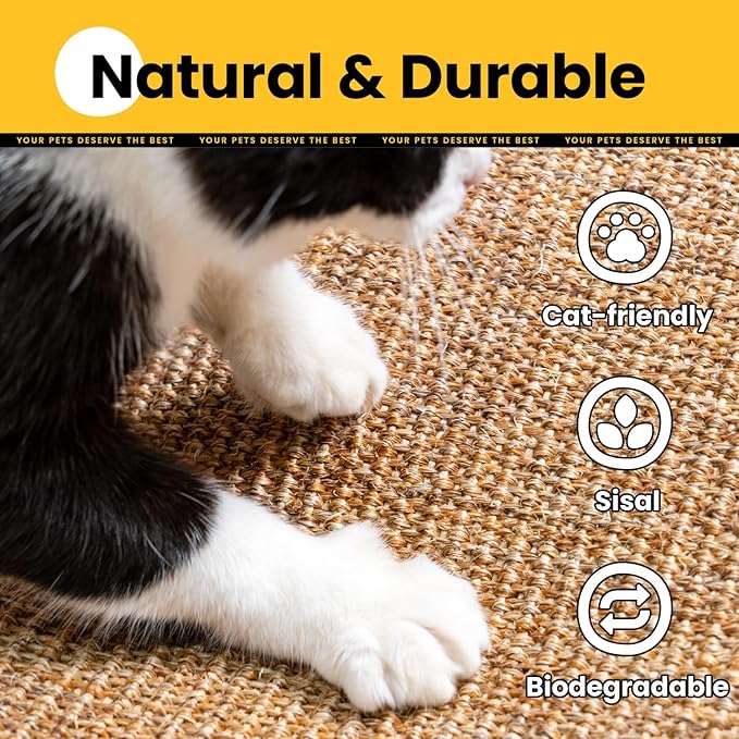 Cat Scratcher Mat,Sisal Cat Scratch Pad with Hook&Loop Tape,Wall Floor Kitten Scratching Pads Rug for Indoor,Furniture Protector for Couch&Carpets&Sofas,Kitty Bithday Gifts,Medium,Brown,2 Pack