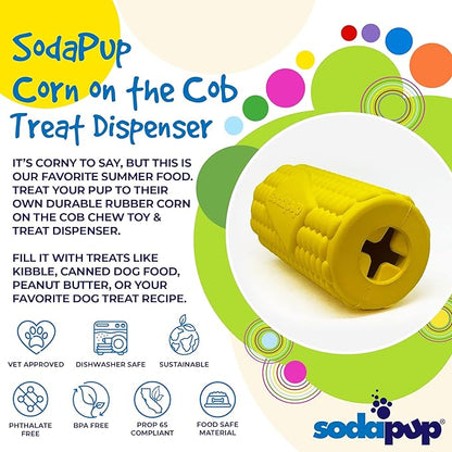 SodaPup Corn on the Cup – Durable Dog Treat Dispenser & Chew Toy Made in USA from Non-Toxic, Pet Safe, Food Safe Natural Rubber material for Mental Stimulation, Problem Chewing, Calming Nerves, & More