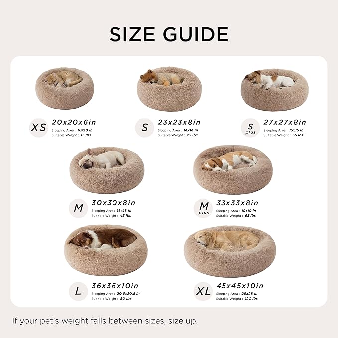 Bedsure Calming Cat Beds for Indoor Cats - Small Cat Bed Washable 20 inches, Anti-Slip Round Fluffy Plush Faux Fur Pet Bed, Fits up to 15 lbs Pets, Camel