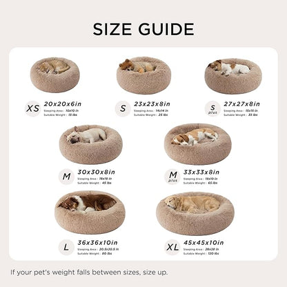 Bedsure Calming Cat Beds for Indoor Cats - Small Cat Bed Washable 20 inches, Anti-Slip Round Fluffy Plush Faux Fur Pet Bed, Fits up to 15 lbs Pets, Camel