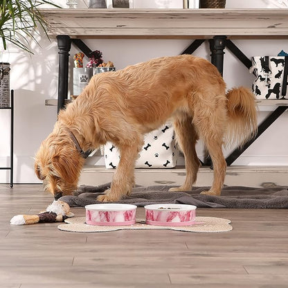 Bone Dry Ceramic Marble Non-Slip Pet Bowls, Dishwasher Safe, Large Set, 7.5x2.4, Pink, 2 Count