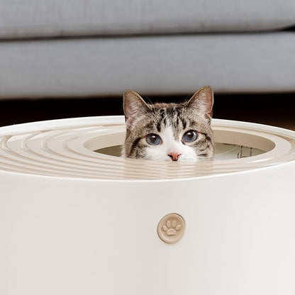 IRIS USA Large Top Entry Cat Litter Box Made in USA, Covered Enclosed Design with Lid, Litter Catching Grooved Top, Scatter Shield, Dog Proof, Scoop Included, Odor Control, Beige/White