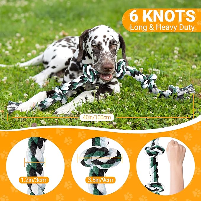 Ycozy XXL 6-Knot Dog Rope Toy for Large Dogs Aggressive Chewers 40in Heavy Duty Dog Teething Chew Toy Puppy Almost Indestructible Cotton