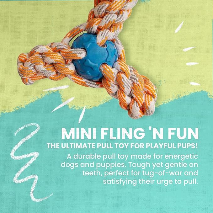Snugarooz Mini Fling N' Fun Dog Toy – Strong Rubber & Rope Chew Toy for Aggressive Chewers - Perfect for Small Dogs - Aid Dental Health