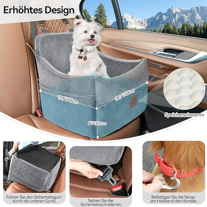 GL GLENSLAVE Dog Car Seat for Small/Medium Dogs, Dog Booster Car Seats with Thick Cushion for Dogs Under 35lbs, Detachable Washable Pet Carseat with Storage Pockets, 2 Safety Belts