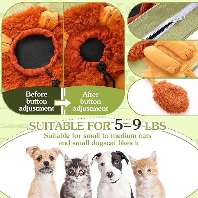 Cunno Pet Canvas Shoulder Bag Lion Shaped Cute Cat Carrier Handbag Portable Carrying Dog Tote Bag for Small Animal Supplies Outdoor Travel(Green)