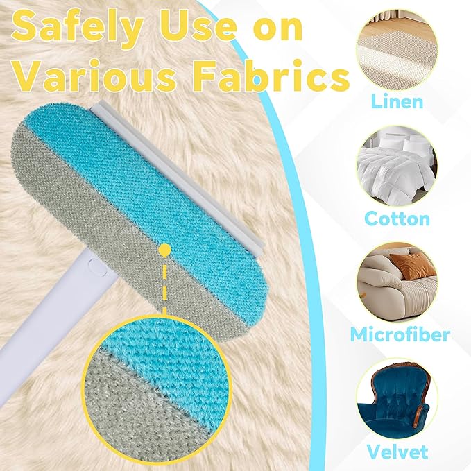 Pet Hair Remover for Furniture, Reusable Lint Cleaner for Dog and Cat Hair, 17.3Inch Multifunctional Hair Removal Brush, Gentle on Couches, Carpets, Clothes, Bedding, with Long Handle Squeegee