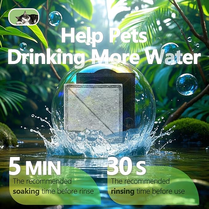 Cat Water Fountain Replacement Charcoal Filter Square Compatible with Petsafe Premier, Ion-X, Outlast Pumpless & Viva Pet Water Fountain, Carbon Filters for Cat and Dog Indoor (BLACK, 6 PACK)