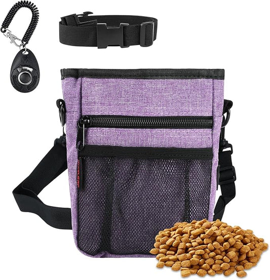 kissleaf Dog Treat Pouches for Pet Training with Magnetic Closure Treat Pouches for Pet Training,Large Dog Treat Training Pouch and Dog Clicker,Training Treat Pouch Built-In Poop Bag Dispenser-Purple.