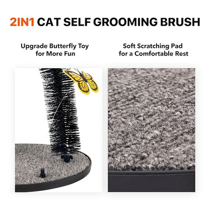 Pet Prime 2in1 Cat Arch Self Groomer for Indoor Cats, Back Scratcher Grooming Massage Brush with Sturdy Cat Scratching Pad Durable Brusher Butterfly Toy