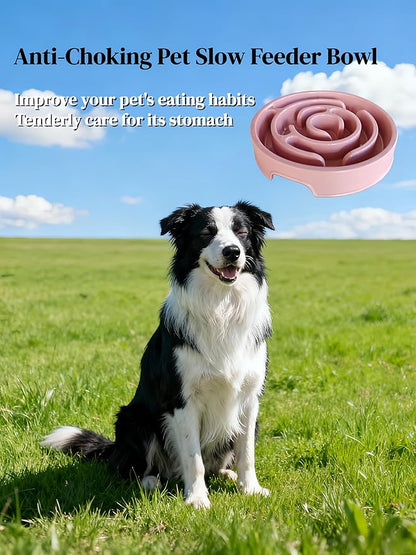 Pet Slow Feeder Bowl - Anti-Choking Maze Design, Universal for Dogs & Cats, Anti-Slip & Anti-Tip (Bowl-Pink)