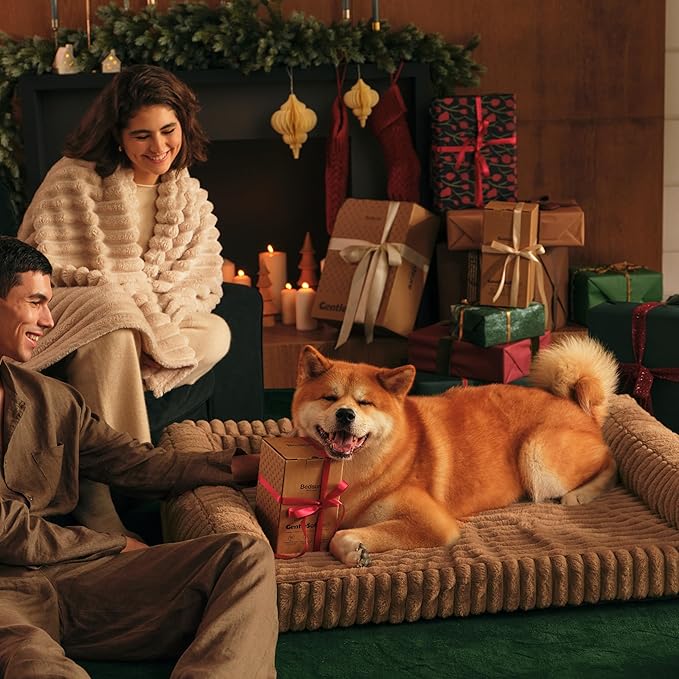 Bedsure ComfyFleece™ Orthopedic Dog Beds Large Sized Dog, Waterproof Memory Foam Pet Bed with Sides, Non-Slip Bottom and Egg-Crate Foam Large Pet Couch Sofa with Washable Corduroy Cover, Brown