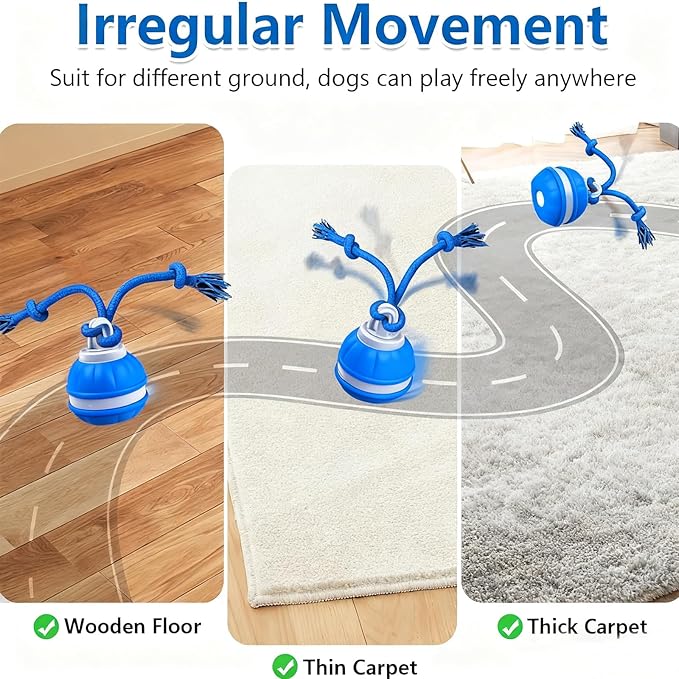 P06 Interactive Dog Toys Dog Balls, Electric Automatic Moving and Rolling Dog Toy with Rope for Small Medium Dogs, Fun Smart Puppy Toy s for Boredom & Training, Dog Toys to Keep Them Busy (Blue)