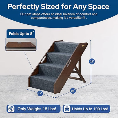 MECO Stakmore Pet Steps with Solid Hardwood Construction and Foldable Design, Stairs for High Beds for Pets in All Life Stages, Espresso