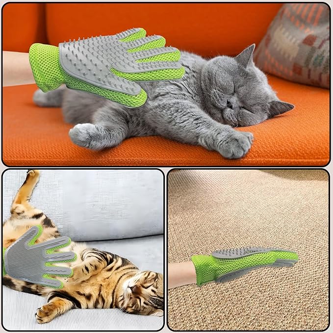 2 in 1 Pet Grooming Gloves - Cat and Dog Glove Brush, High Efficiency Pet Hair Removal Massage Glove, Clean Hair on Both Sides (Green /1 Piece)