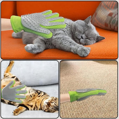 2 in 1 Pet Grooming Gloves - Cat and Dog Glove Brush, High Efficiency Pet Hair Removal Massage Glove, Clean Hair on Both Sides (Green /1 Piece)
