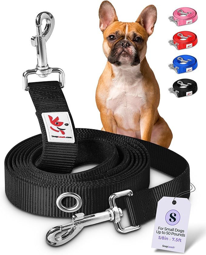 Hands-Free Dog Leash Training Running Snapleash, Waist & Shoulder Lead for Walking, Traffic Lead, Dual Pet Leash Adjustable for Large, Medium and Small Dog Breeds (Black, Small (5/8in x 7.5ft))