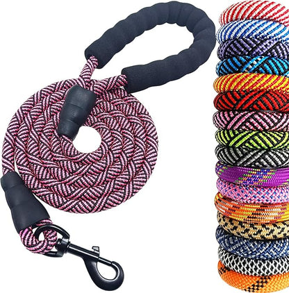 MayPaw Heavy Duty Rope Dog Leash, 6/8/10FT Nylon Pet Leash, Soft Padded Handle Thick Lead Leashes for Large Medium Dogs Walking Jogging (1/2" * 6', Pink Black)