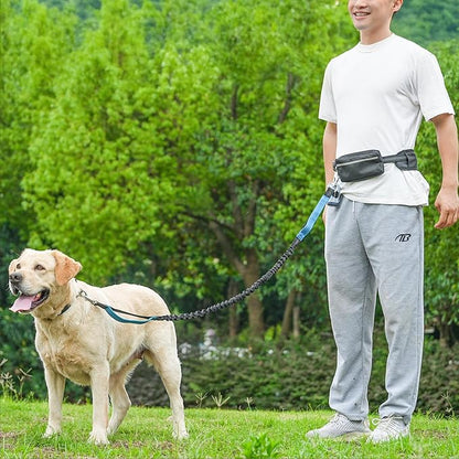 Hands-Free Dog Leash for Dogs up to 130 lbs – Heavy-Duty, Shock-Absorbing Bungee Leash with Zipper Pouch, Dual Padded Handles & Adjustable Waist Belt for Running & Walking – Sky Blue