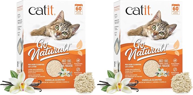 Catit - Go Natural Pea Husk Clumping Cat Litter - Dust Free,Easy Cleaning & Scooping,Flushable Kitty Litter with Odor Control & Subtle Fragrance - 12.3 Lbs,Vanilla Scented,(Pack of 2)
