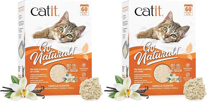 Catit - Go Natural Pea Husk Clumping Cat Litter - Dust Free,Easy Cleaning & Scooping,Flushable Kitty Litter with Odor Control & Subtle Fragrance - 12.3 Lbs,Vanilla Scented,(Pack of 2)