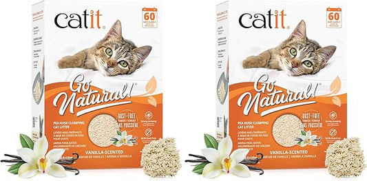 Catit - Go Natural Pea Husk Clumping Cat Litter - Dust Free,Easy Cleaning & Scooping,Flushable Kitty Litter with Odor Control & Subtle Fragrance - 12.3 Lbs,Vanilla Scented,(Pack of 2)