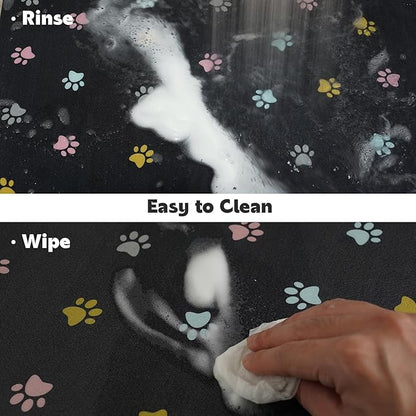 Pet Feeding Mat Absorbent Dog Mat for Food and Water Non Slip Quick Dry Dog Bowl Mats for Floors 27" X 17" Paw Dark Gray