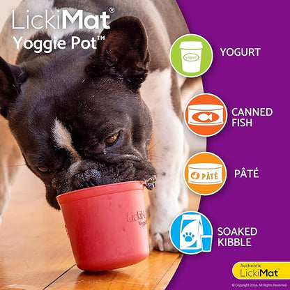 LICKIMAT Yoggie Pot – Distraction, Fun and Enrichment. Long Lasting Rubber Licking Treat Dispenser for All Dog Sizes and Slow Feeder for Small Dogs - Green