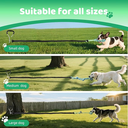 EIODEAR Bungee Tug of War Dog Toy with Upgraded Steel Stake, Cotton Ball, Teething Rope and Soft Rope, Tether Tug Outdoor Dog Toy for Lawns and Trees, Interactive Dog Toys for Medium, Large Dog, Blue