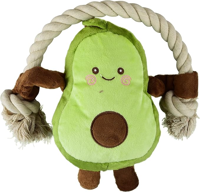 Native Pup Dog Toy Rope and Plush Stuffed Squeaker, Tug of War Toys for Dogs, Puppy Welcome Home Add on for Pets (Avocado)