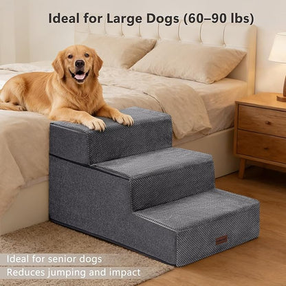 Dog Stairs for Large Dogs 18" H, Extra Wide Dog Steps for High Beds & Couches, 20" Wide Deep Steps, Non-Slip Dogs Ramp, 3-Step Pet Stairs, Grey