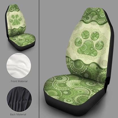 2pcs Waterproof Durable Car Seat Cover, Green Boho Dog Paw Mandala Printed Auto Front Seats Protector for Men Women Fit SUV Truck Sedans