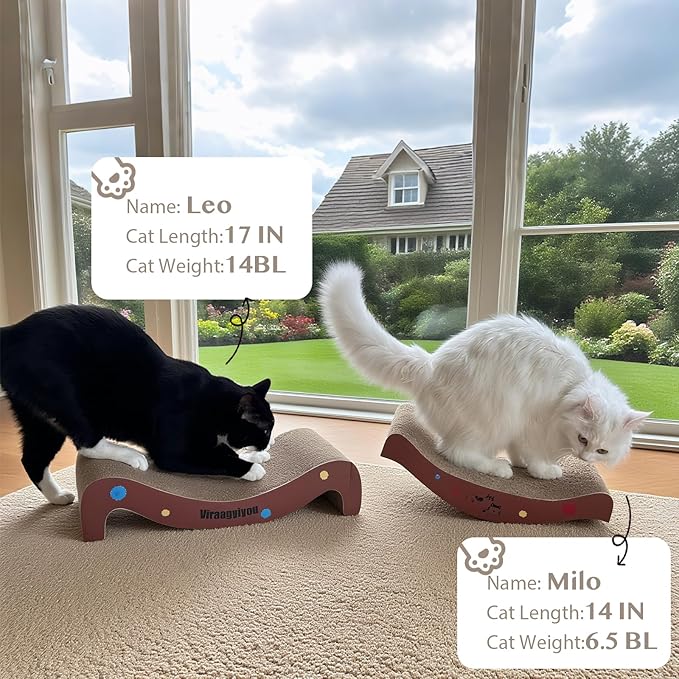 Cat Scratcher, Cat Scratching Board for Cats, Scratch-Resistant Scratching Post Large (20L x 4H in.) and Small (16.5L x 2.5H in.), Corrugated Cardboard