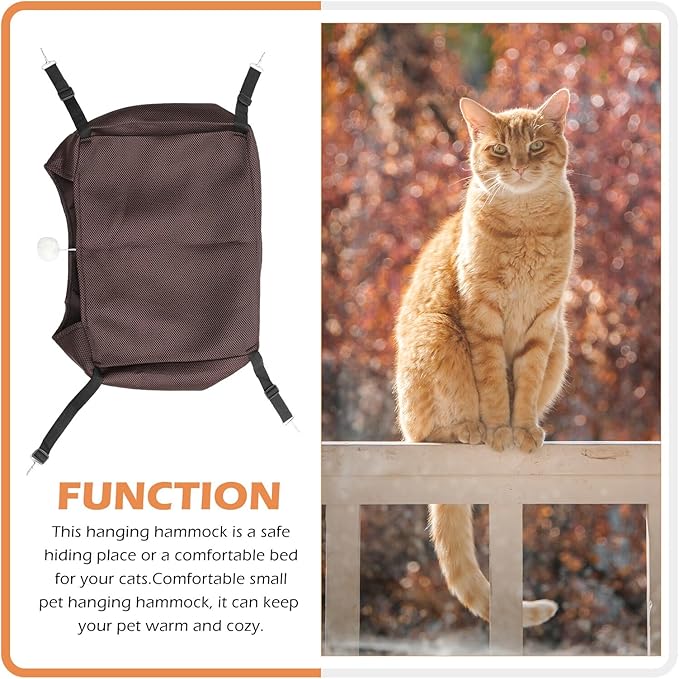 ARTIBETTER Multi-Functional Cat Cage Hammock Bed, Breathable Sandwich Mesh Fabric, Machine Washable Summer Pet Sleeping Nest for Cats, Size M, Coffee Color