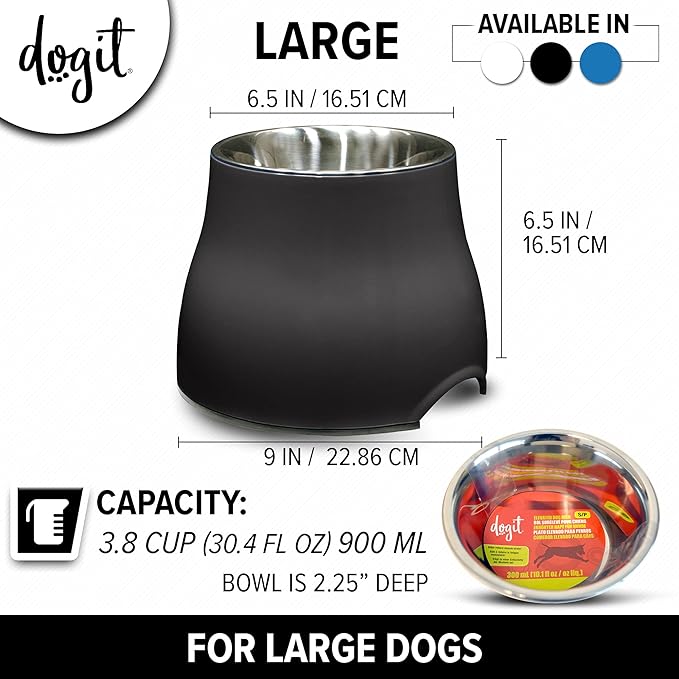 Dogit Elevated Dog Bowl, Stainless Steel Dog Food and Water Bowl for Large Dogs, Black, 73752