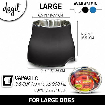 Dogit Elevated Dog Bowl, Stainless Steel Dog Food and Water Bowl for Large Dogs, Black, 73752