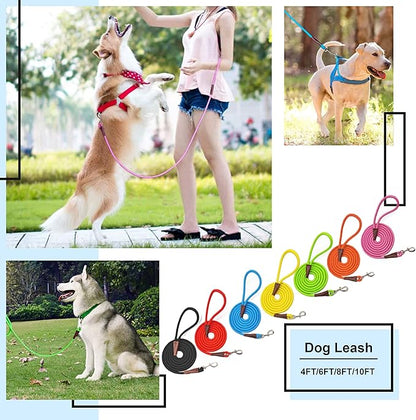 MayPaw 4/6 /8/10 FT Dog Leash, Classic Solid Colors, Strong Nylon Rope Dog Leash Reinforced with Leather Tailor Connection Heavy Duty Silver Clasp (Yellow, 4ft*1/2")