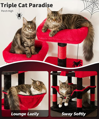 AMHANCIBLE Gothic Cat Tree, 70 Inch Tall Cat Tower for Indoor Cats, Multi-Level Cat Tree with Scratching Post, Hammock, Hanging Basket, Large Cat Condos for Adult Cats Kittens, Black Red, PT18RD