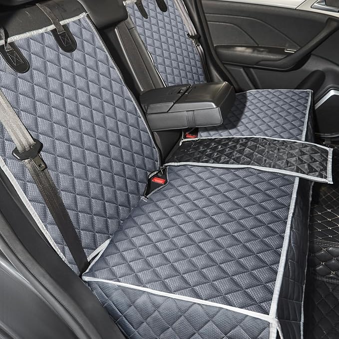ANOSOSPECIAL Grey Dog Car Seat Cover for Back Seat,Non-Stick Fur,Pet-Friendly and Waterproof - Universal Fit Interior Protector for Auto, Van, SUV - Ideal for Kids and Pets