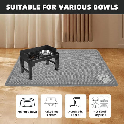 PUPTECK Dog Food Mat, Absorbent Pet Cat Feeding Mat for Food and Water Bowls, Anti-Slip Dog Placemat for Floors Waterproof, Pet Supplies Accessories, Grey Paw M