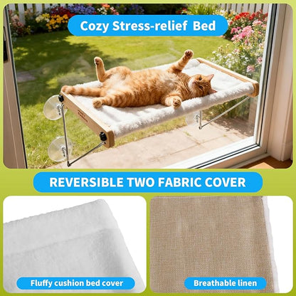 HoneyGuardian Cat Window Prech,Metal Support from Below with 4 Suction Cups, pet Bed, cat Window Hammock for Large Cats and Kittens