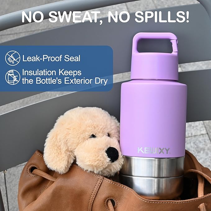KEWIXY Insulated Dog Travel Water Bottle with Detachable Bowls, 3 in 1 Portable Dog Water Bottle Dispenser, Dog Accessories for Walking, Hiking, Camping, Outdoor (Lavender, 32 Oz)