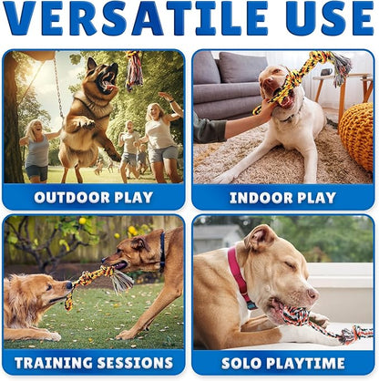 YES4QUALITY Dog Outdoor Bungee Hanging Toy, Blue Interactive Tree Tug Toy Rope w/Metal Spring Kit & 2 Rope Toys, Heavy-Duty Exercise Equipment for Medium & Large Dogs, Tether Tug of War Dog Toys