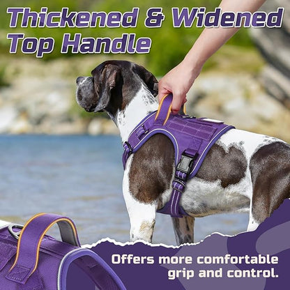 rabbitgoo Tactical Dog Harness for Large Dogs, No Pull Military Service Vest with Handle & Molle, Easy Control for Training Walking, Adjustable Reflective Straps, Purple, L